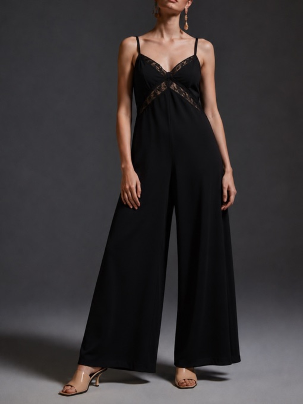 Zara Black Wide Leg Jumpsuit Sweetheart V Neck Sleeveless Elegant Size M